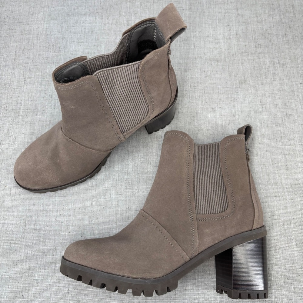UGG Hazel Boots Taupe Grey Tan Suede Leather Waterproof Chelsea Pull On Womens 8